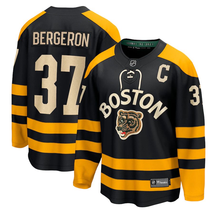 Men Boston Bruins #37 Patrice Bergeron Fanatics Branded Black 2023 Winter Classic Player NHL Jersey